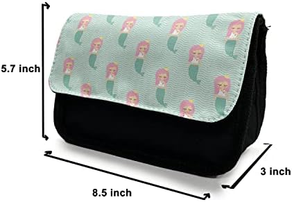 Lunarable Mermaid Kalem Kutusu, Kızlar Taç Sualtı, Kumaş Kalem Kalem Çantası Çift Fermuarlı, 8.5 x 5.5, Nane Yeşili Pembe Sarı
