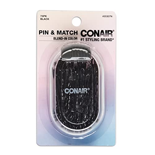 Conair Pin & Match Bobby Saç Tokaları, Bir Saklama Kabının içinde paketlenmiş Siyah Saç Tokaları, 75ct