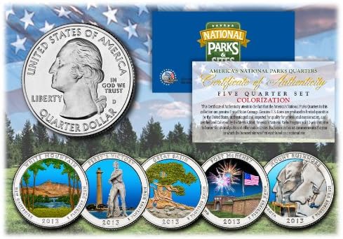 2013 Amerika Güzel RENKLENDİRİLMİŞ Mahalleler ABD Parkları Merrick Mint'in Kapsüllü 5 Jetonlu Seti