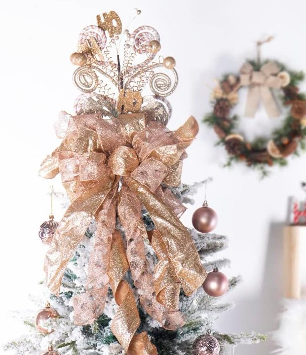 Noel Ağacı Topper Yay, Noel Süs Glitter kadife kurdele ile Büyük Yay, Noel Ağacı için ışıltılı dallar, Düğün için uygun, doğum günü
