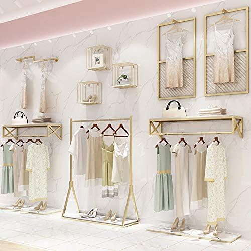 Demir Basit Giyim Düzenli Ray, sergileme rafı Elbise Askısı, Kadın Giyim Mağazası Alışveriş Merkezi, Aşınmaya Dayanıklı / Altın / 100×160×40cm