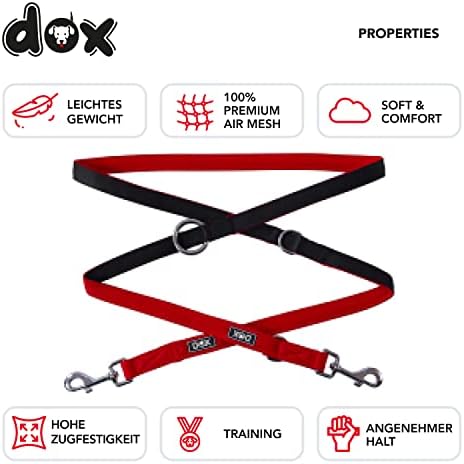 DDOXX Airmesh Köpek Tasması-6.6 ft, 3 Yollu Ayarlanabilir Tasma Köpekleri - S (Kırmızı)