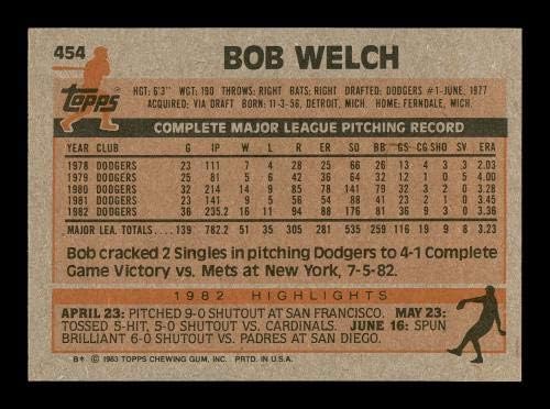 Bob Welch İmzalı 1983 Topps Kartı 454 Los Angeles Dodgers SKU 166731-Beyzbol Slabbed İmzalı Kartlar