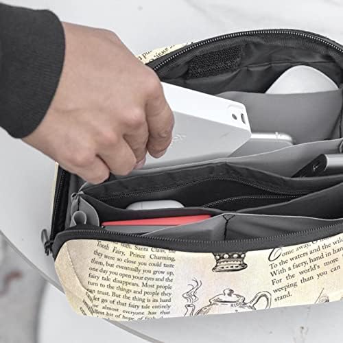Taşıma çantası Seyahat kılıf çanta USB kablo düzenleyici Cep Aksesuar Fermuar Cüzdan, Peri Masalı El-Boyalı Sanat Vintage Çay Bisküvi