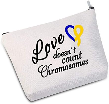 JXGZSO Down Sendromu Farkındalığı Mevcut Down Sendromu Şerit Aşk Kromozom Sayılmaz Makyaj Çantası (Aşk Beyaz Sayılmaz)