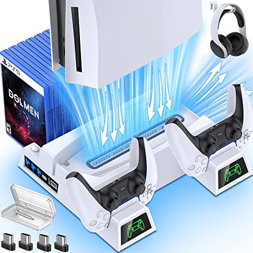 PS5 Standı Soğutma İstasyonu 13 Oyun Depolama,Çift Hızlı PS5 Denetleyici Şarj İstasyonu Soğutma Fanı, PS5 Soğutma Sistemi PS5 Aksesuarları