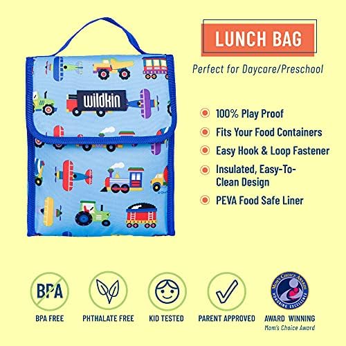 Wildkin Kids 16 inç Sırt Çantası, Şemsiye ve Yalıtımlı Öğle Yemeği Çantası Ultimate Bundle Combo (Trenler, Uçaklar ve Kamyonlar)