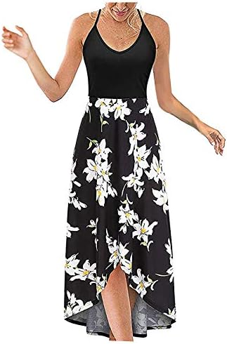 Fragarn Elbiseler Kadınlar için 2022 Çapraz Geri Kolsuz Moda Katı / Çiçek Baskılı Dantelli Tunik uzun elbise Rahat hi-lo Elbise