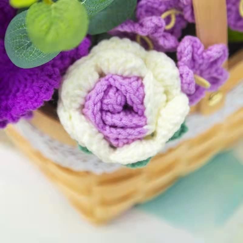 HGVVNM Iplik Tığ Mor Sepet El-Örme Hediye yapay çiçekler DIY Buket Ev Dekorasyonu (Renk: Mor, Boyutu: DIY Malzeme)