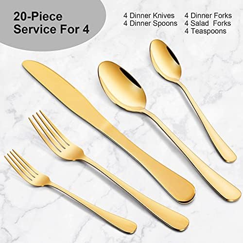 Altın Gümüş Seti, 4 kişilik 20 parçalı Sofra Takımı Seti, Paslanmaz Çelik Mutfak Eşyaları Seti, Çatal bıçak kaşık seti, Ev Mutfak Restoran