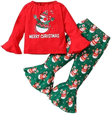 Alma Battaniye saç bandı seti Toddler Kız Noel Uzun Kollu Karikatür Kardan Adam Baskılar T Shirt Prematüre (Kırmızı, 130)