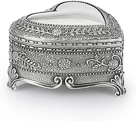 Hipiwe Vintage Kalp Şekli Mücevher Kutusu-Antika Yüzük / Küpe / Kolye Depolama Organizatör Vaka, Kadınlar Ve Kızlar için Metal Hazine