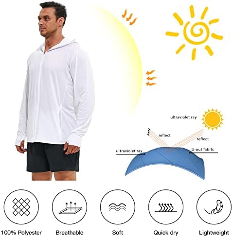 Biokey erkek Tam Zip UPF 50+ Güneş Koruma Hoodie Uzun Kollu Gömlek Cepler, hafif Hoodies Erkekler için Balıkçılık için