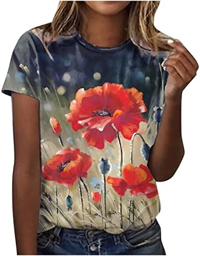 Grafik Baskı Çiçek Üst Tee Genç Kızlar için Sonbahar Yaz 2023 Kısa Kollu Pamuklu Ekip Boyun Tekne Boyun Salonu T Shirt