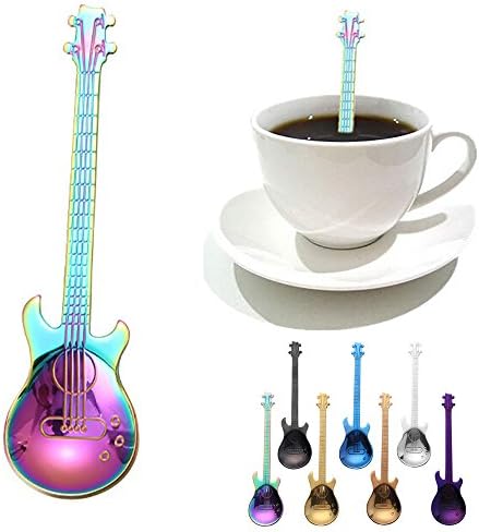Gökkuşağı Gitar Kahve Kaşığı Çelik Dayanıklı İçme Kaşık Çay Paslanmaz Eğlenceli Sofra Takımı Scooper Uzun Saplı