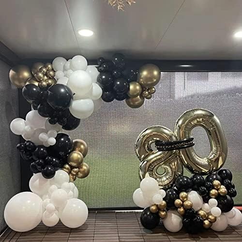ZOPIBAICO Siyah Beyaz Altın Balon Çelenk Kemer Kiti-124 adet 18 12 10 5in Siyah Beyaz Metalik Altın ve Siyah Altın konfeti balonları