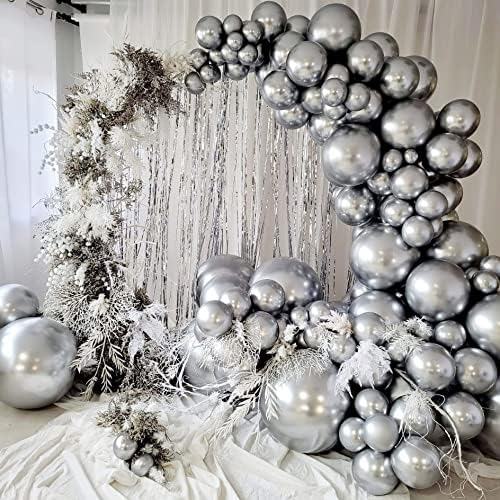 CUTEUP Metalik Gümüş Balonlar Garland-100 Adet 18/10/12/5 İnç Gümüş Balon Fark Boyutu Bekarlığa Veda Partisi Mezuniyet Düğün Bebek
