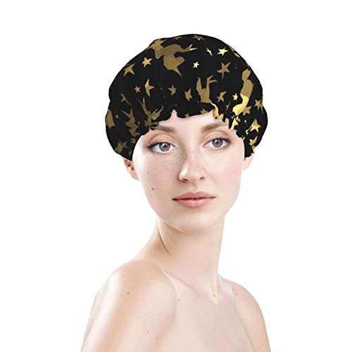 Kadınlar Kullanımlık Streç Hem Saç Şapka Unicorn Altın Geometrik Çift Katmanlar Su Geçirmez Duş Başlığı banyo bonesi