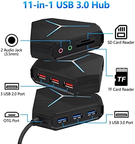 Daakro 10-Port USB Hub 3.0/2.0, USB C Hub ile 3.2 ft/1 m Uzun Kordon, SD / TF kart okuyucu, USB Splitter için Laptop, Klavye, Fare,