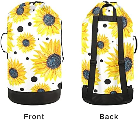Ayçiçeği Beyaz Arka Plan çamaşır torbası Omuz Askıları ile çamaşır sırt çantası İpli Kapatma Asılı Sepet Kamp Seyahat için Kolej Yurt