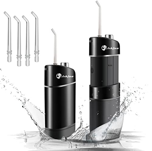 LIHTUN taşınabilir diş duşu IPX7 Su Geçirmez akülü diş ipi Şarj edilebilir Su Çekme Diş Temizliği için, 3 mod, 4 Jet ucu, Ev ve seyahat