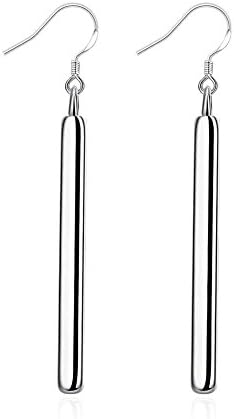 NewZenro Minimalist 925 Ayar Gümüş Kaplama Uzun Bar Dangle Bırak Küpe Kadınlar için Zarif Kanca Sarkan Hipoalerjenik Moda Basit Geometrik