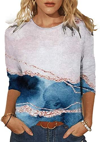 2022 Grafik Tees Kadınlar için Güz 3/4 Kollu Kravat Boya T Shirt Yaz Casual Vintage Rahat Yumuşak Hawaii Gömlek Dışarı Çıkmak Tops