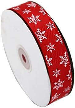 (50 Metre/rulo) 1 (25mm) kırmızı Baskılı Beyaz Kar Tanesi Grogren Kurdele noel hediyesi Kurdela El Yapımı DIY Şerit Seti Hediye Paketi