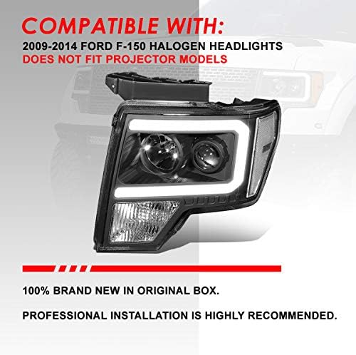 3D LED DRL + Dönüş Sinyali Siyah Konut Temizle Köşe Projektör Far Kafa Lambaları ile Uyumlu Ford F-150 09-14