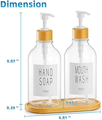 VİTVİTİ Gargara Dağıtıcı Banyo, Ağız Yıkama pompa şişesi, 17Oz Doldurulabilir Şeffaf Gargara Kabı Bambu Tepsi / Etiket