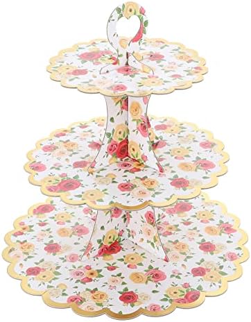 SOIMISS Yuvarlak kek tavaları Kek Standı 3 Katmanlı Tatlı Teşhir Standları Düğün Cupcake Standı Kağıt Meyve Tabağı Yuvarlak Eşyalar