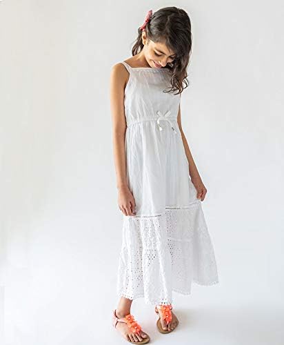 Küçük bir masal kızlar Maxi elbise pamuk yaz giyim beyaz işlemeli