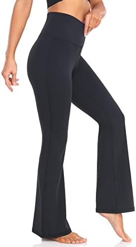 YUNOGA kadın Yüksek Bel Alevlendi Tayt Bootcut Rahat Yoga Pantolon Spandex Tayt Cepler ile