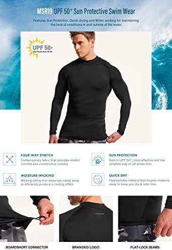 TSLA erkek UPF 50 + Uzun Kollu Döküntü Bekçi, UV / SPF Hızlı Kuru Yüzmek Gömlek, Su Sörf Yüzme Gömlek