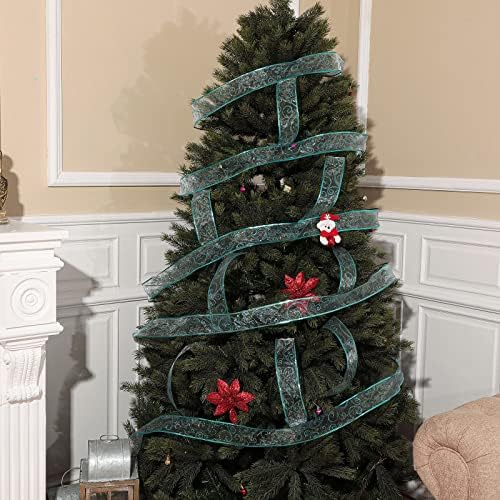 WİLLBOND 80 Yards 2 Rolls Noel Kablolu Şerit Glitter Organze Kablolu Şerit Noel Ağacı Çelenk için Sırf Girdap Şerit için Noel Çelenk