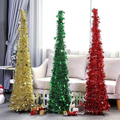 CAIXIN Pop Up Cicili Bicili Noel Ağacı, Parlak Pullu Kolay Montaj Yapay Noel Ağacı Ev Partisi Ofis Şömine Dekor-Gümüş 5ft (150cm)