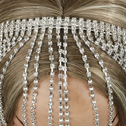 YERTTER Düğün Gümüş Taklidi Saç Zinciri Takı Uzun Püskül Saç Çember Gelin Başlığı Kristal Düğün Sineklik Kafa Bandı saç aksesuarları