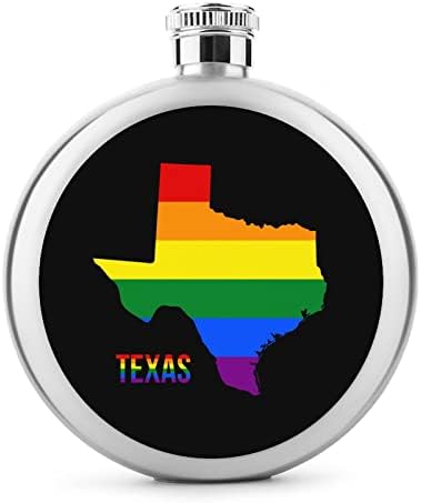 Texas Eyalet Haritası LGBT Gökkuşağı Bayrağı Sevimli likör Şişesi 5 Oz Paslanmaz Çelik Sızdırmaz Dairesel cep şişesi Likör için Taşınabilir