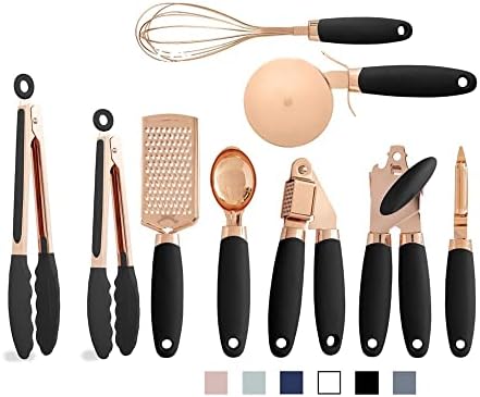 AŞÇI RENKLİ Mutfak Gadget Paketi Bakır Kaplı Paslanmaz Çelik Mutfak Eşyaları Yumuşak Dokunuşlu Siyah Kulplu
