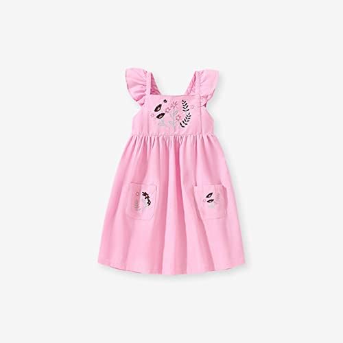 Toddler Kız Çocuk Sinek Kollu Çiçek Baskılar Yaz Plaj Sundress Parti Elbiseler Prenses Elbise Fırfır Elbise Kız için