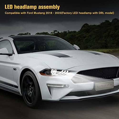 LitMiRaCle Projektör far Takımı Uyumlu Ford Mustang 2018-2022 (drl'li Fabrika LED Far), Kehribar Reflektörlü OEM Tarzı Far, Far Takımı