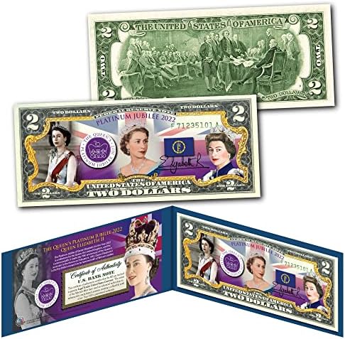 Kraliçe Elizabeth II 2022 Platin Jubilee 70th Yıldönümü Dolaşımsız İki Dolarlık Banknot Özel Baskı Koleksiyon Ekran Tutucu ve Sertifika