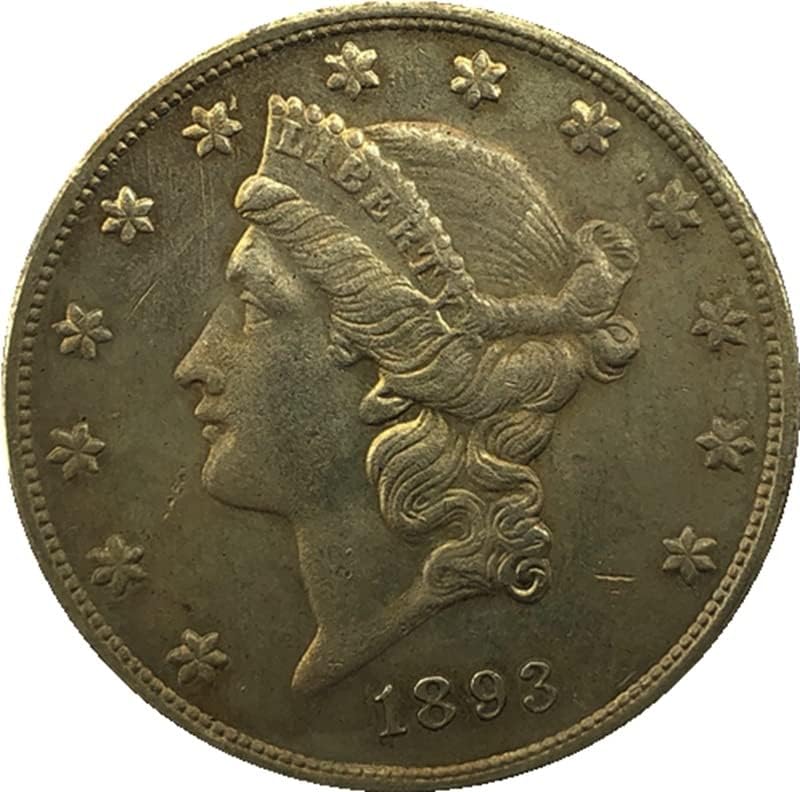 1893P Versiyonu Amerikan 20 Altın Sikke Pirinç Antika El Sanatları Dış hatıra parası 34MM