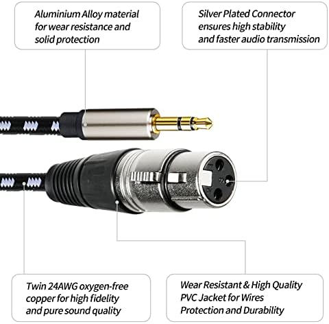 3.5 mm XLR Dişi Kablo, 1/8 inç XLR Dişi Kablo Adaptörü 3.3 ft, naylon Örgülü Canlı Akış Mikrofon Ses Kabloları