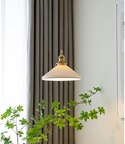 CRIBBU Beyaz taraklı seramik kolye ışık Fixtrues pirinç anahtarı kolye tavan lambası mutfak ada (A)
