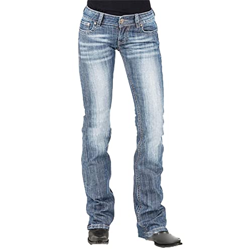 Kadın Orta Rise Streç Çizme Kesim Kot Retro Gevşek Fit Zayıflama Kot Pantolon Gençler Vintage Geniş Bacak Jean Pantolon (Koyu Mavi,