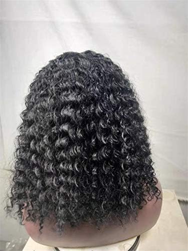 Andongnywell Kısa Kıvırcık Dantel ön peruk Doğal Renk İnsan Saç Peruk Siyah Kadınlar ıçin ısıya dayanıklı iplik