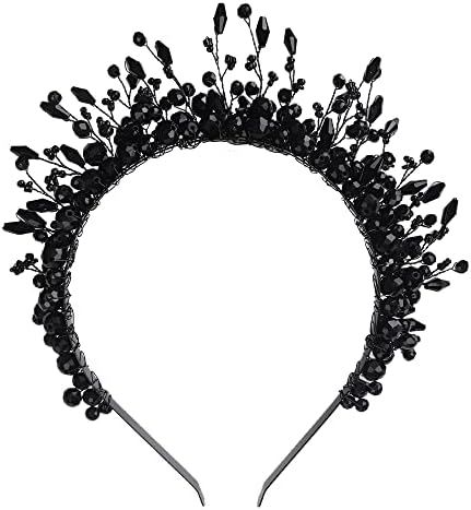 Teyglen Vintage Siyah Boncuk Kafa Tiara Saç Taç El Yapımı Kristal Saç Parçaları Gelin Taç Headpieces için Gelin saç aksesuarları için