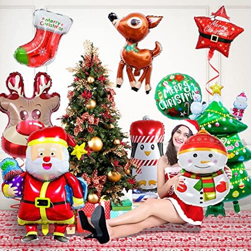 11 Adet Büyük Noel Folyo Balonlar, Santa Ren Geyiği Çorap Kardan Adam baston şeker Noel Ağacı noel hediyesi Balon Dekorasyon için Kış