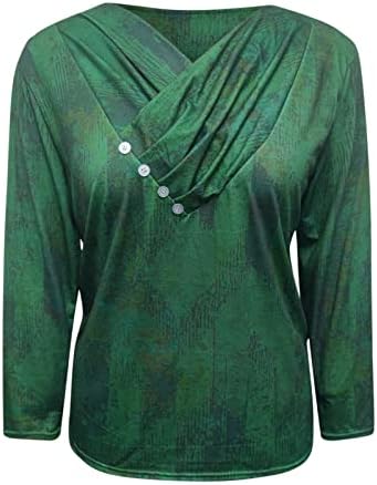 BEUU Bayan Trend Geometrik Baskı V Boyun Gömlek Slim Fit Casual Uzun Kollu Düğme Tunik Kazak Tee Üstleri Tişörtü